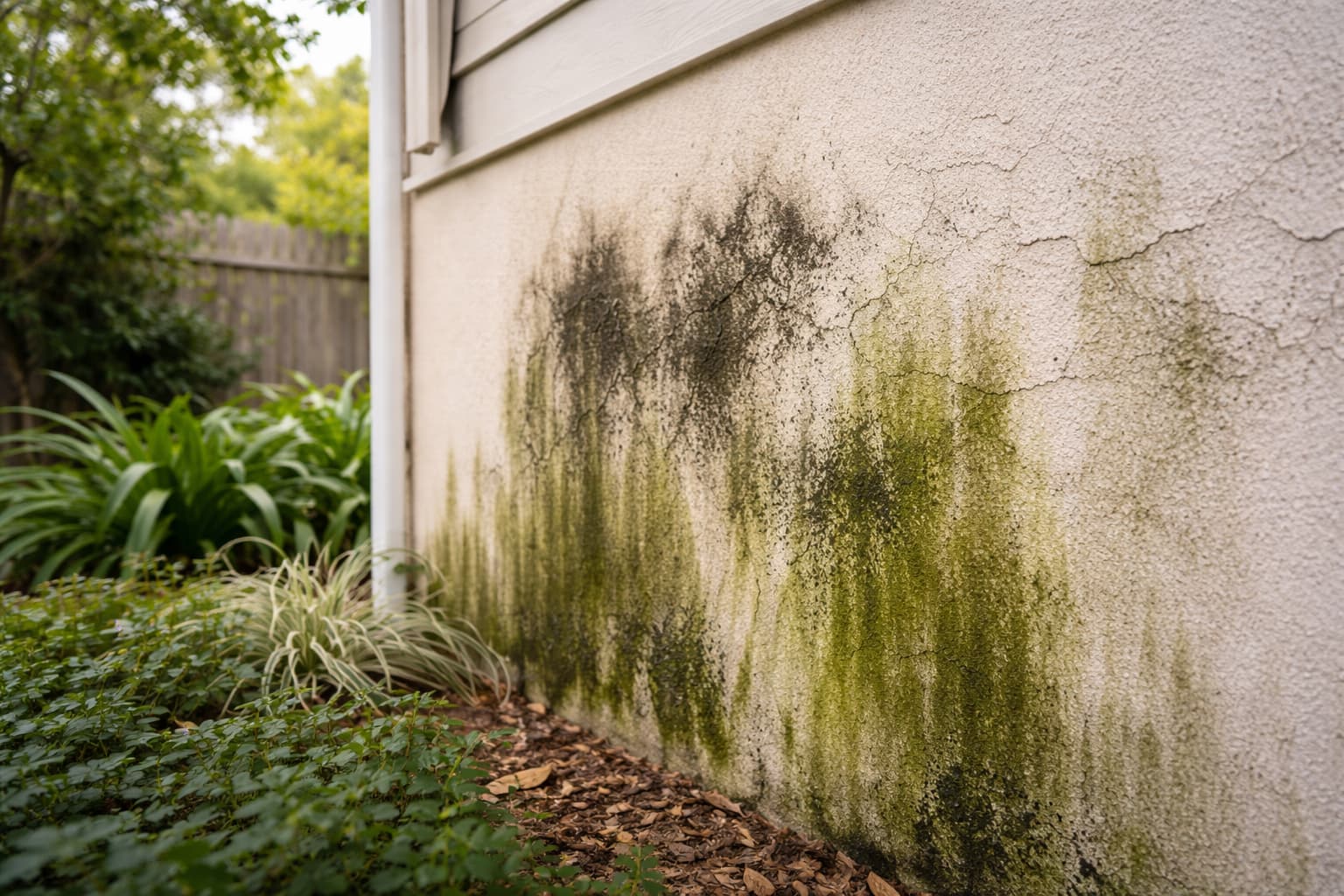 5 Signs Your Sydney Home Needs Repainting (And What It'll Cost to Fix) 2 Moldy wall with garden backdrop